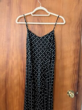 Old Navy Black Maxi Slip Dress with White Geometric Print